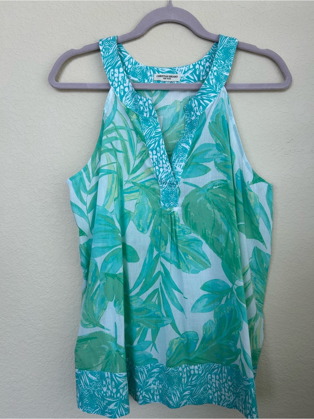 CHRISTIAN SIRIANO Cotton Tropical Top Sleeveless Hawaiian Halter Tunic Top M/L - Picture 2 of 7